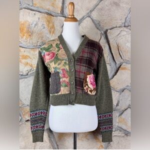Ralph Lauren Blue Label Vintage 1980s Patchwork Cardigan Sweater Juniper | M